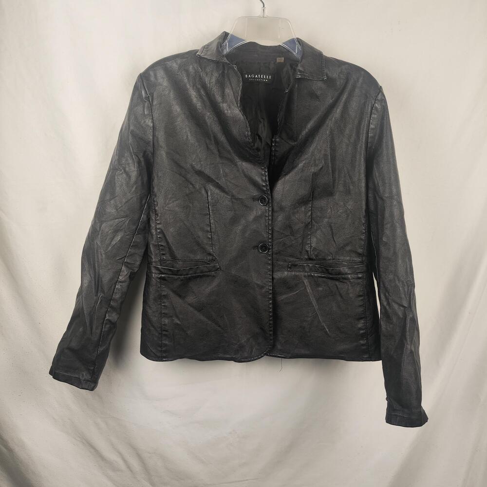 Bagatelle Collection Blazer Womens Medium Black Faux Leather Lined Button Jacket